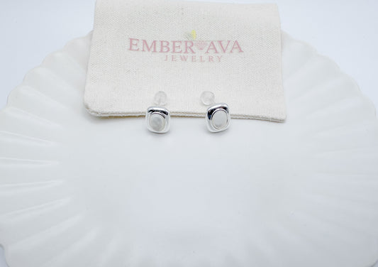 Silver Square Mother-of-Pearl Stud Earrings