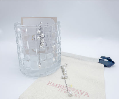 Ethereal Full-Silver Tassel Drop Earrings with Crystal Pearls