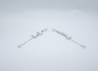 Ethereal Full-Silver Tassel Drop Earrings with Crystal Pearls