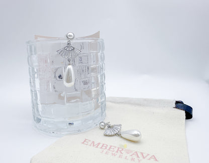 Elegant Fan-Shaped Drop Earrings with ABS Pearls