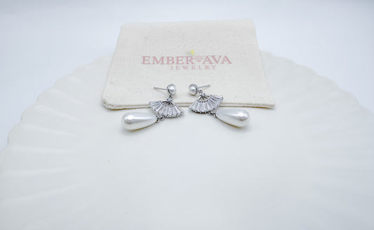 Elegant Fan-Shaped Drop Earrings with ABS Pearls