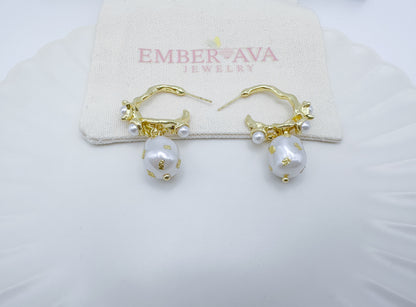 French-Inspired Irregular Gold Foil ABS Pearl Drop Earrings