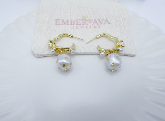 French-Inspired Irregular Gold Foil ABS Pearl Drop Earrings
