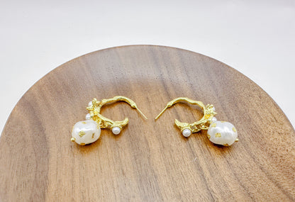 French-Inspired Irregular Gold Foil ABS Pearl Drop Earrings