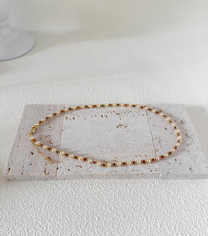 Vintage Gold Crystal Pearl and Spessartite Garnet Necklace