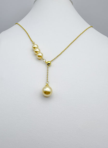 Gold Crystal Pearl Pendant Necklace