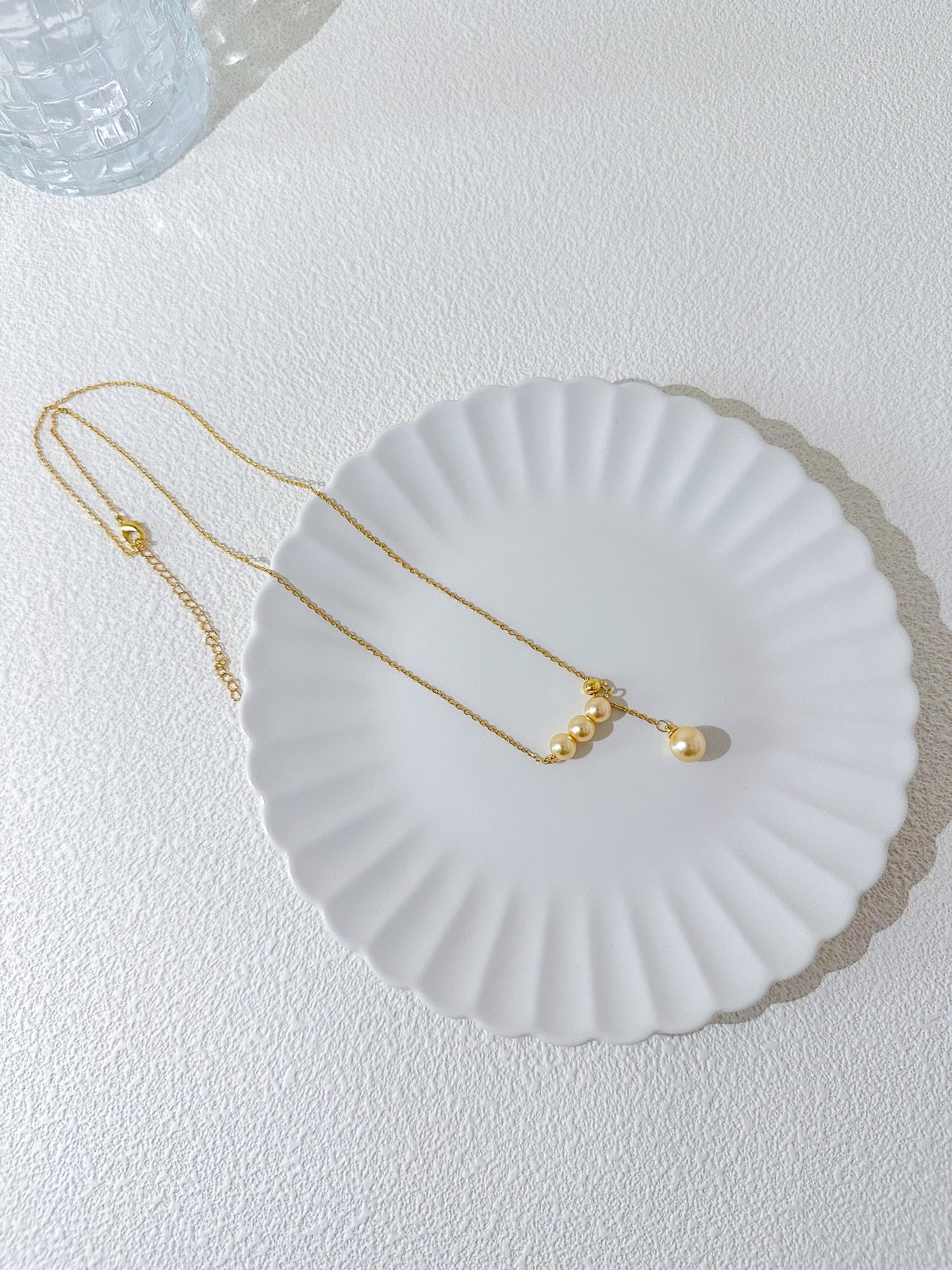 Gold Crystal Pearl Pendant Necklace