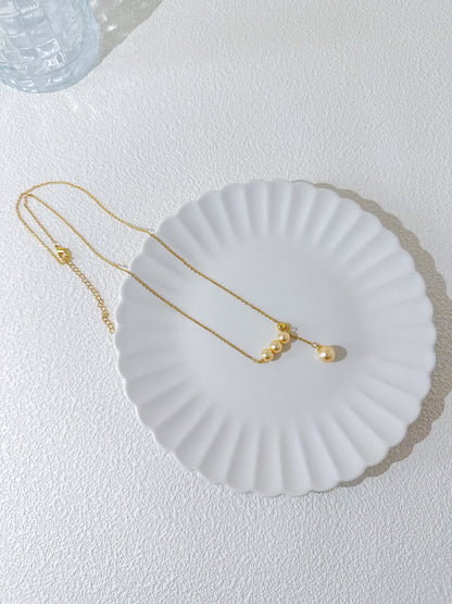 Gold Crystal Pearl Pendant Necklace