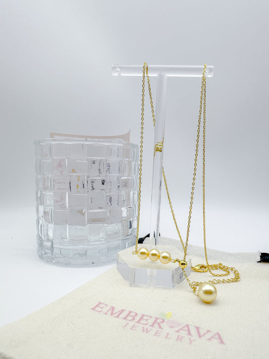 Gold Crystal Pearl Pendant Necklace