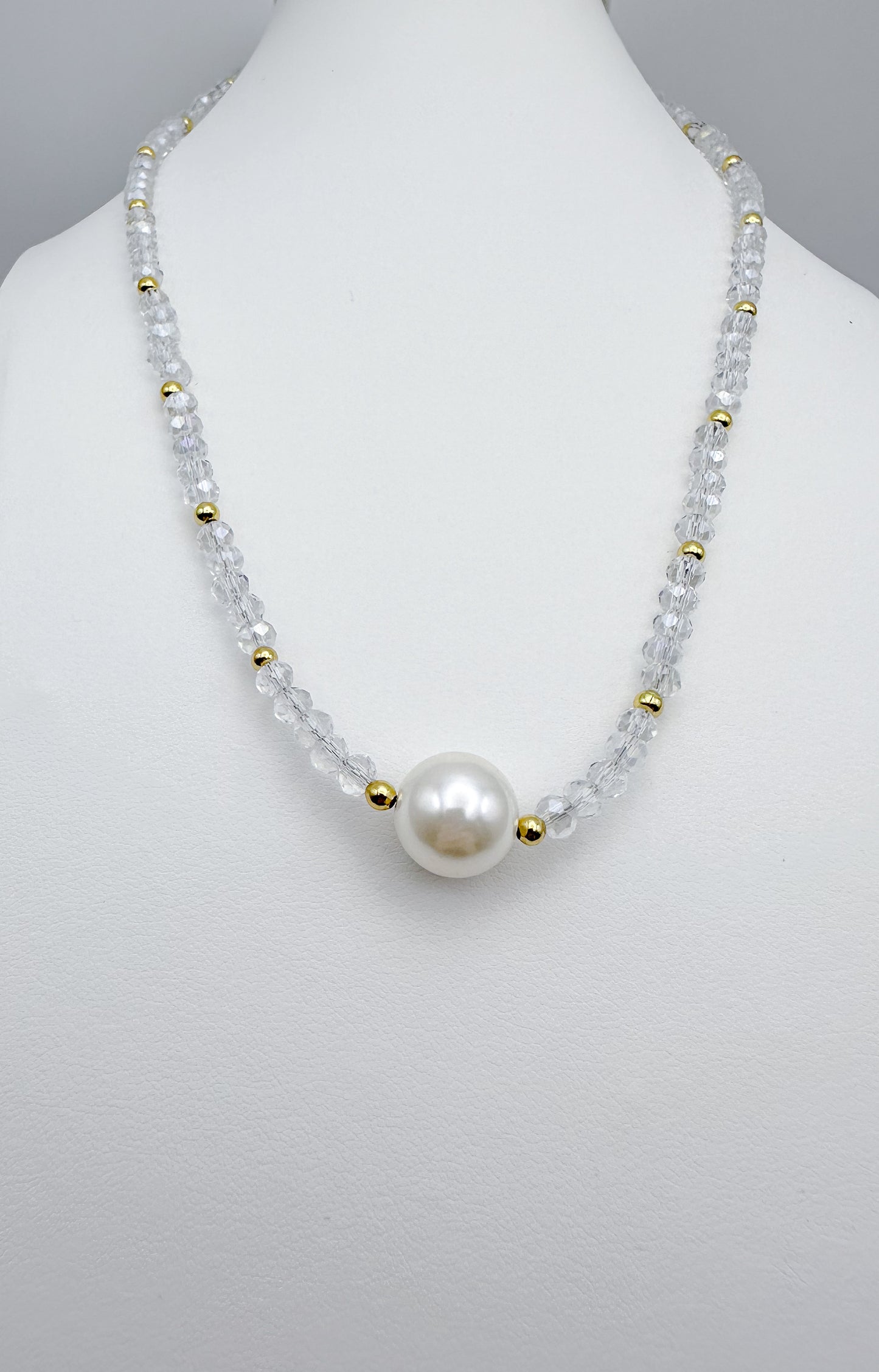 White Crystal Pearl and Clear Crystal Bead Necklace