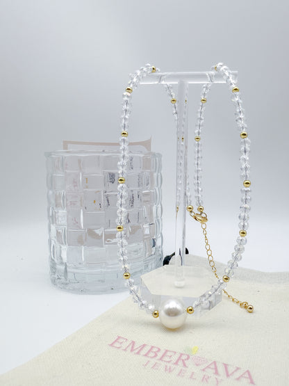 White Crystal Pearl and Clear Crystal Bead Necklace