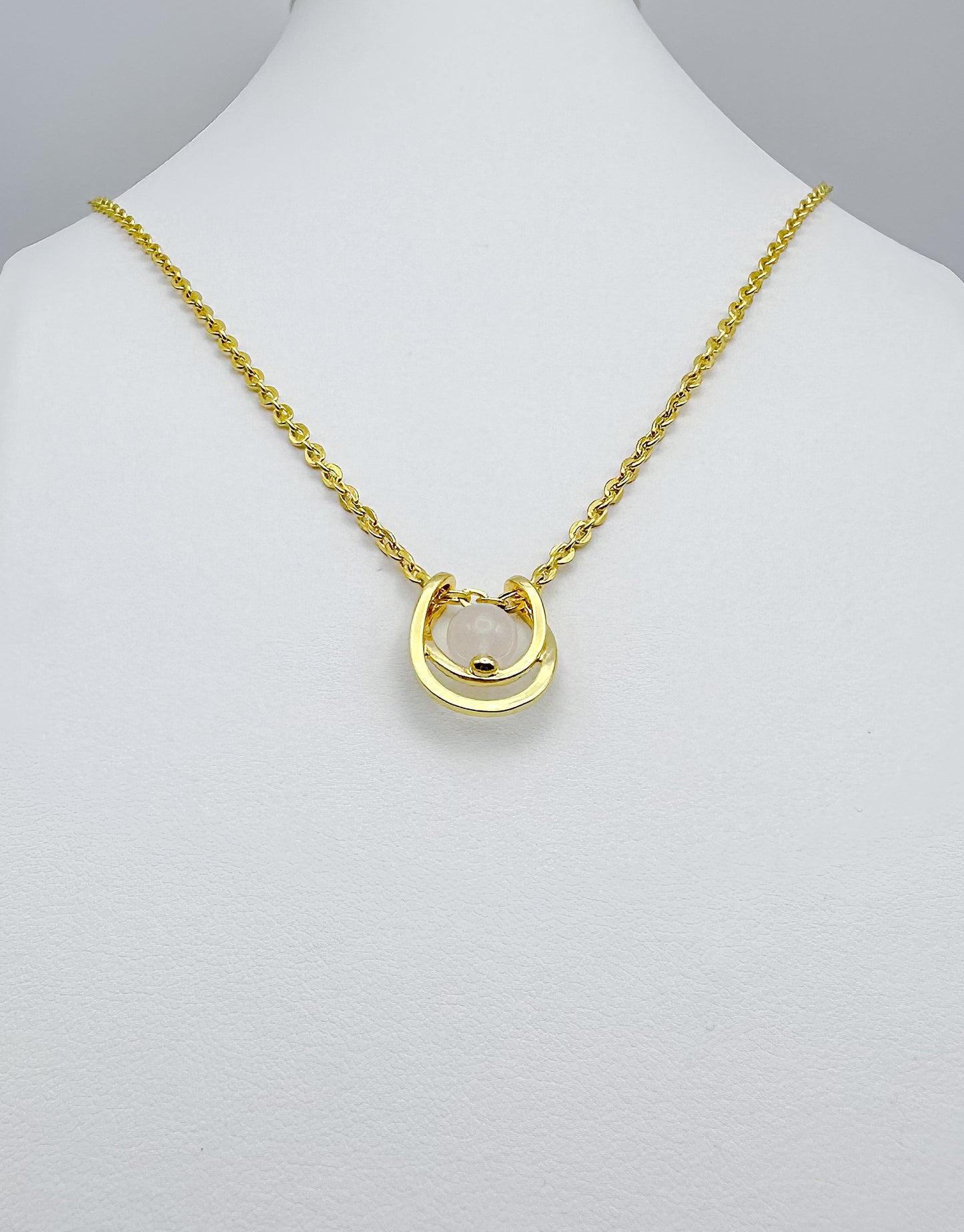 Rose Quartz Crystal Ball Pendant in Yellow Gold Necklace