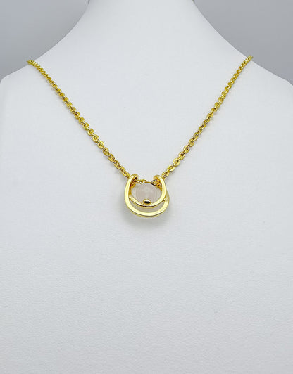 Rose Quartz Crystal Ball Pendant in Yellow Gold Necklace