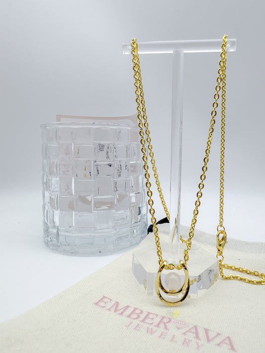 Rose Quartz Crystal Ball Pendant in Yellow Gold Necklace