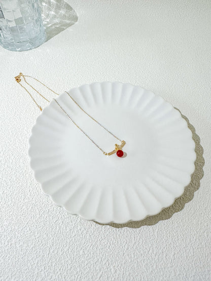 Red Crystal Ball Pendant in Yellow Gold Necklace