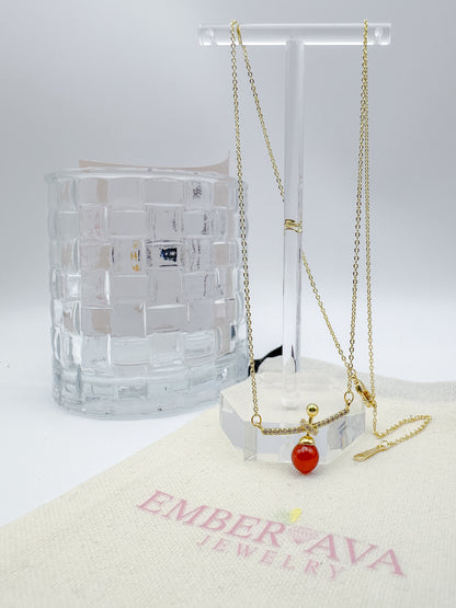 Red Crystal Ball Pendant in Yellow Gold Necklace