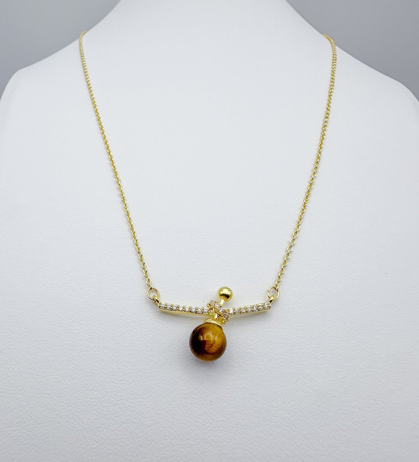 Amber Crystal Ball Pendant in Yellow Gold Necklace