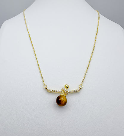 Amber Crystal Ball Pendant in Yellow Gold Necklace