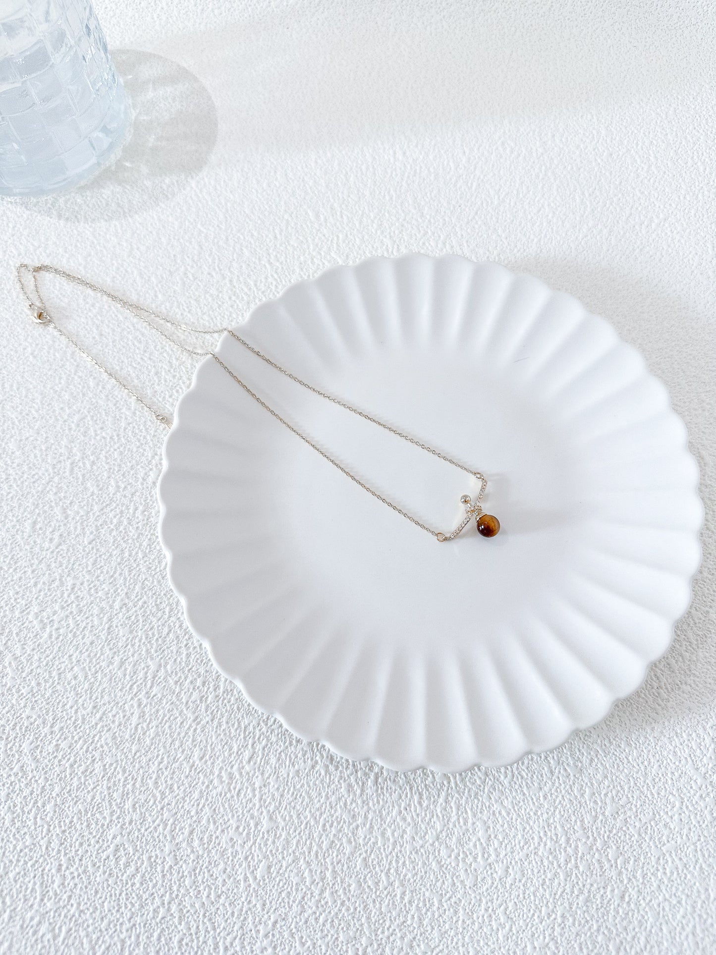 Amber Crystal Ball Pendant in Yellow Gold Necklace