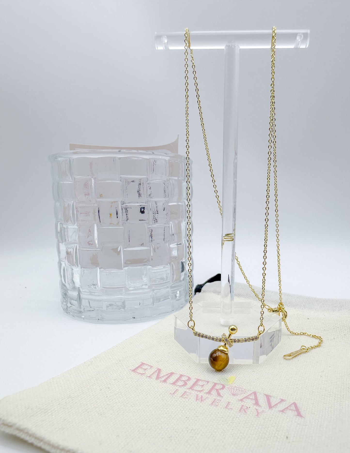 Amber Crystal Ball Pendant in Yellow Gold Necklace