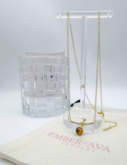 Amber Crystal Ball Pendant in Yellow Gold Necklace