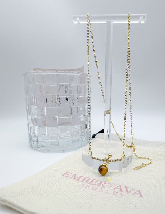 Amber Crystal Ball Pendant in Yellow Gold Necklace