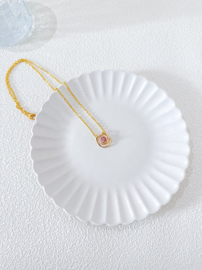 Strawberry Quartz Crystal Ball Pendant in Yellow Gold Necklace