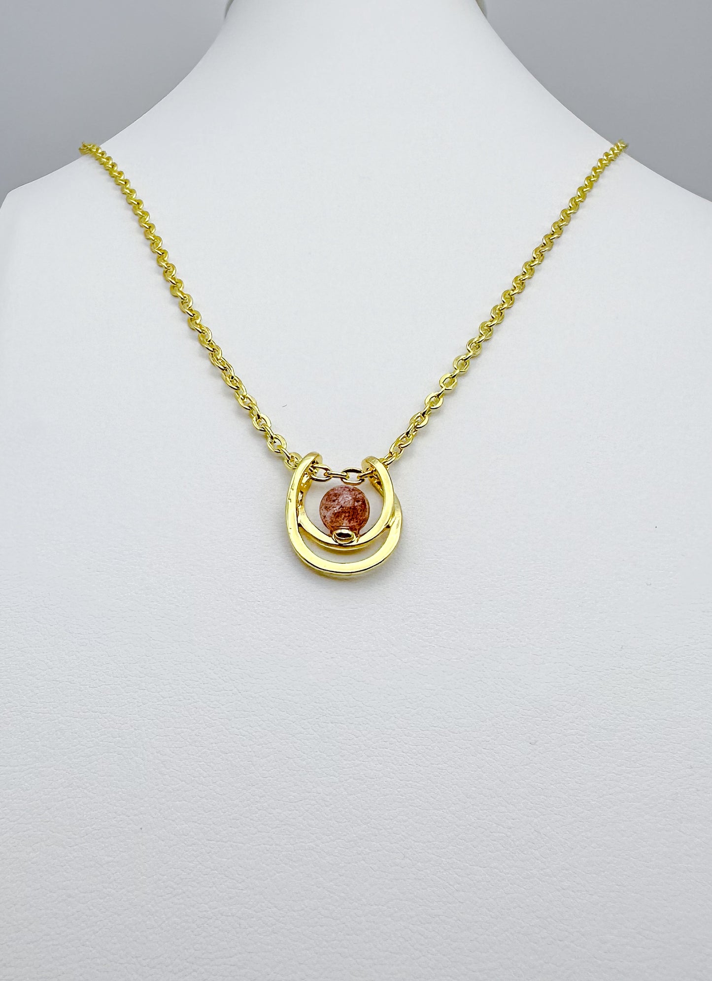 Strawberry Quartz Crystal Ball Pendant in Yellow Gold Necklace