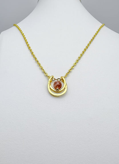 Strawberry Quartz Crystal Ball Pendant in Yellow Gold Necklace