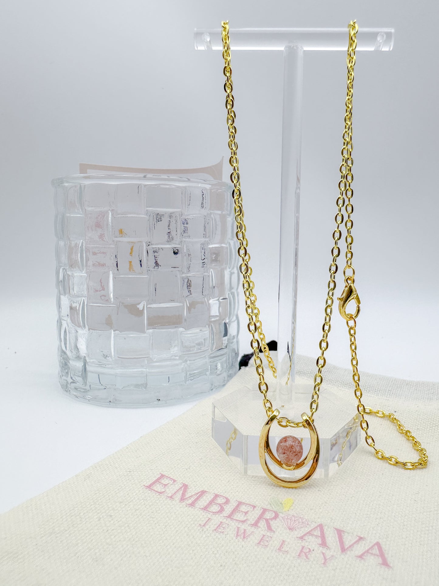 Strawberry Quartz Crystal Ball Pendant in Yellow Gold Necklace