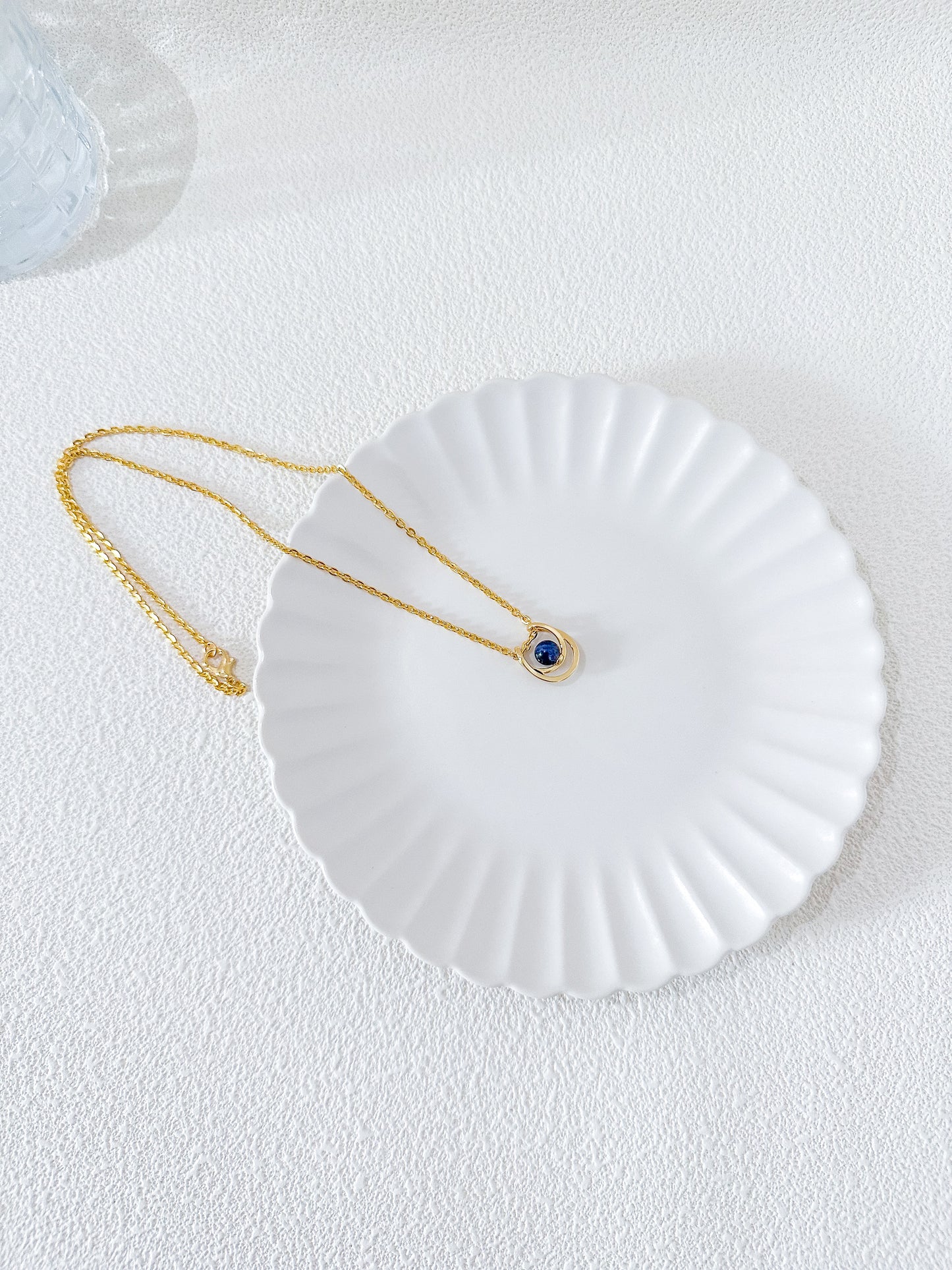 Blue Crystal Ball Pendant in Yellow Gold Necklace