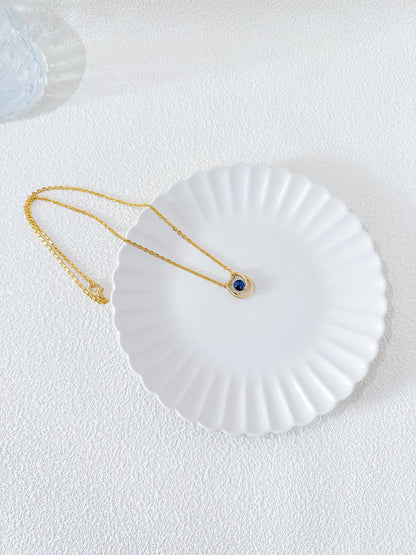 Blue Crystal Ball Pendant in Yellow Gold Necklace