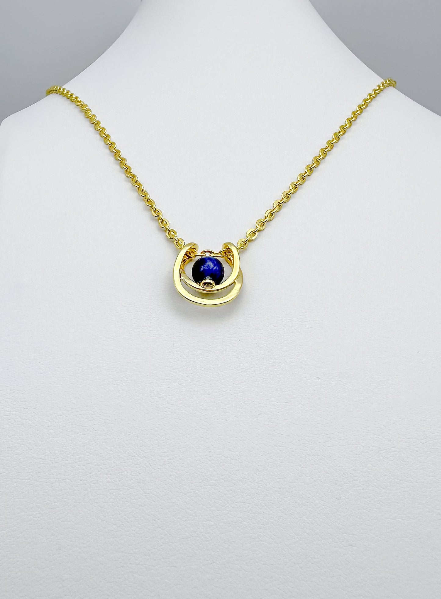 Blue Crystal Ball Pendant in Yellow Gold Necklace