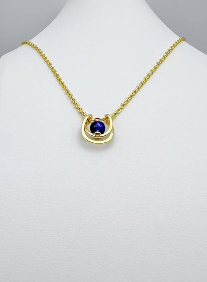 Blue Crystal Ball Pendant in Yellow Gold Necklace