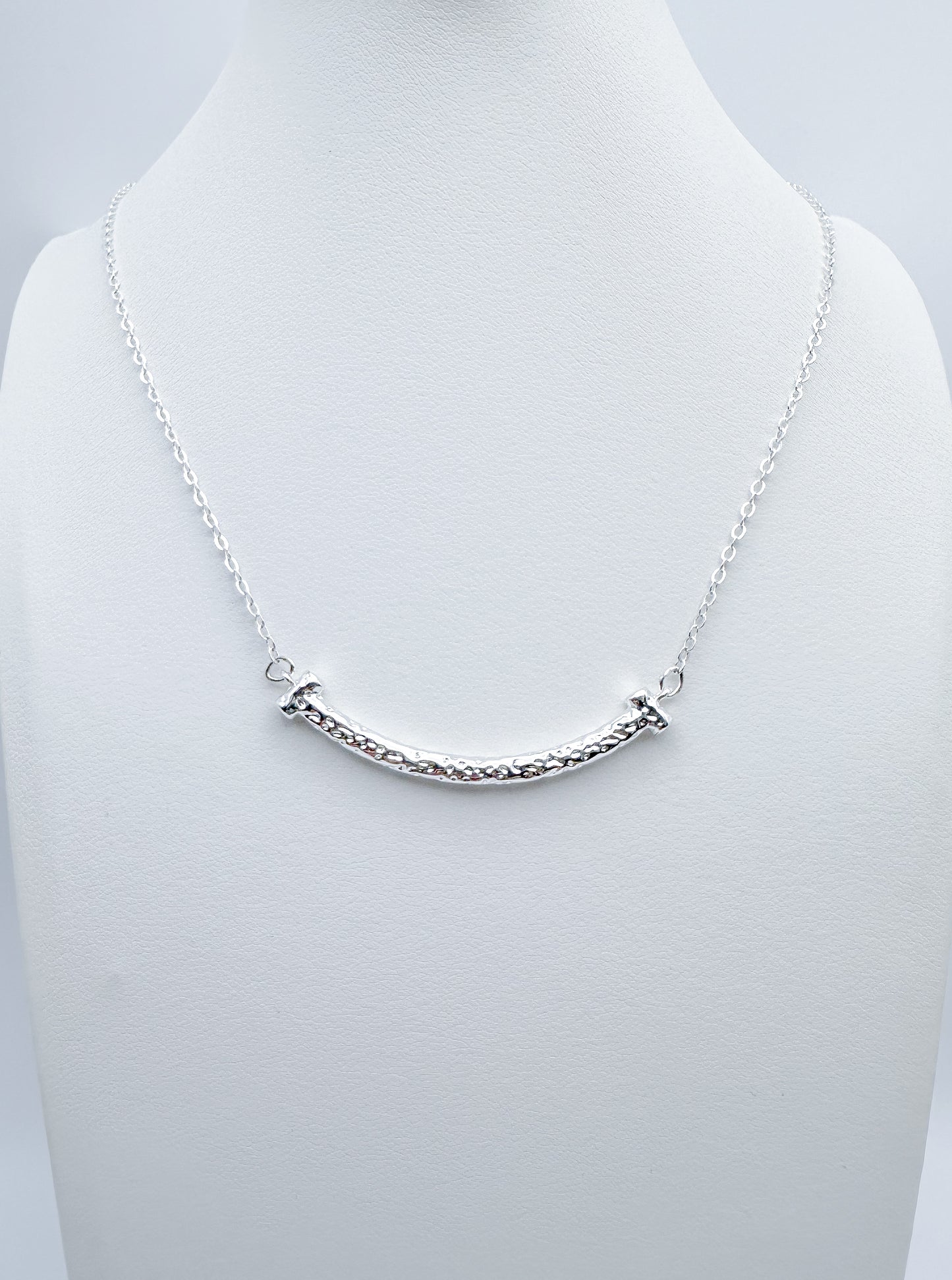 Minimalist Smile Bar Long Necklace – Silver Tone