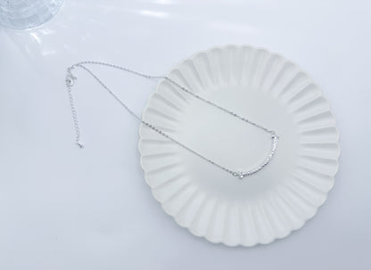 Minimalist Smile Bar Long Necklace – Silver Tone