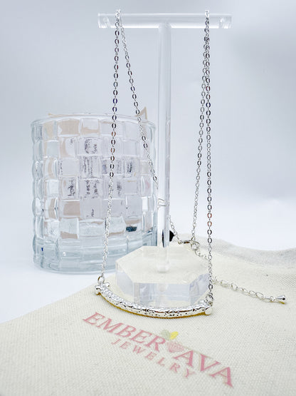 Minimalist Smile Bar Long Necklace – Silver Tone