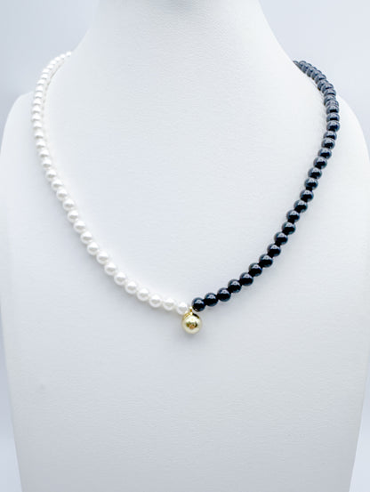 Luxury Minimalist Black and White Beaded Choker with Crystal Pearls
