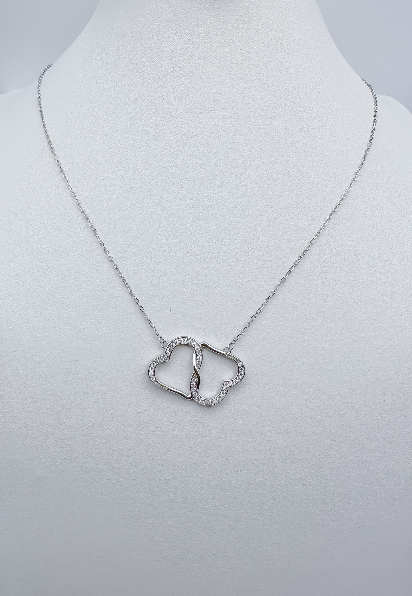 S925 Sterling Silver Intertwined Double Heart Zircon Necklace
