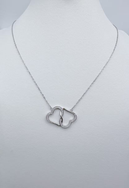 S925 Sterling Silver Intertwined Double Heart Zircon Necklace