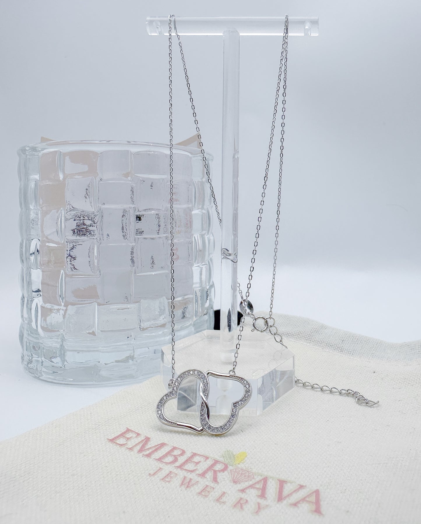 S925 Sterling Silver Intertwined Double Heart Zircon Necklace