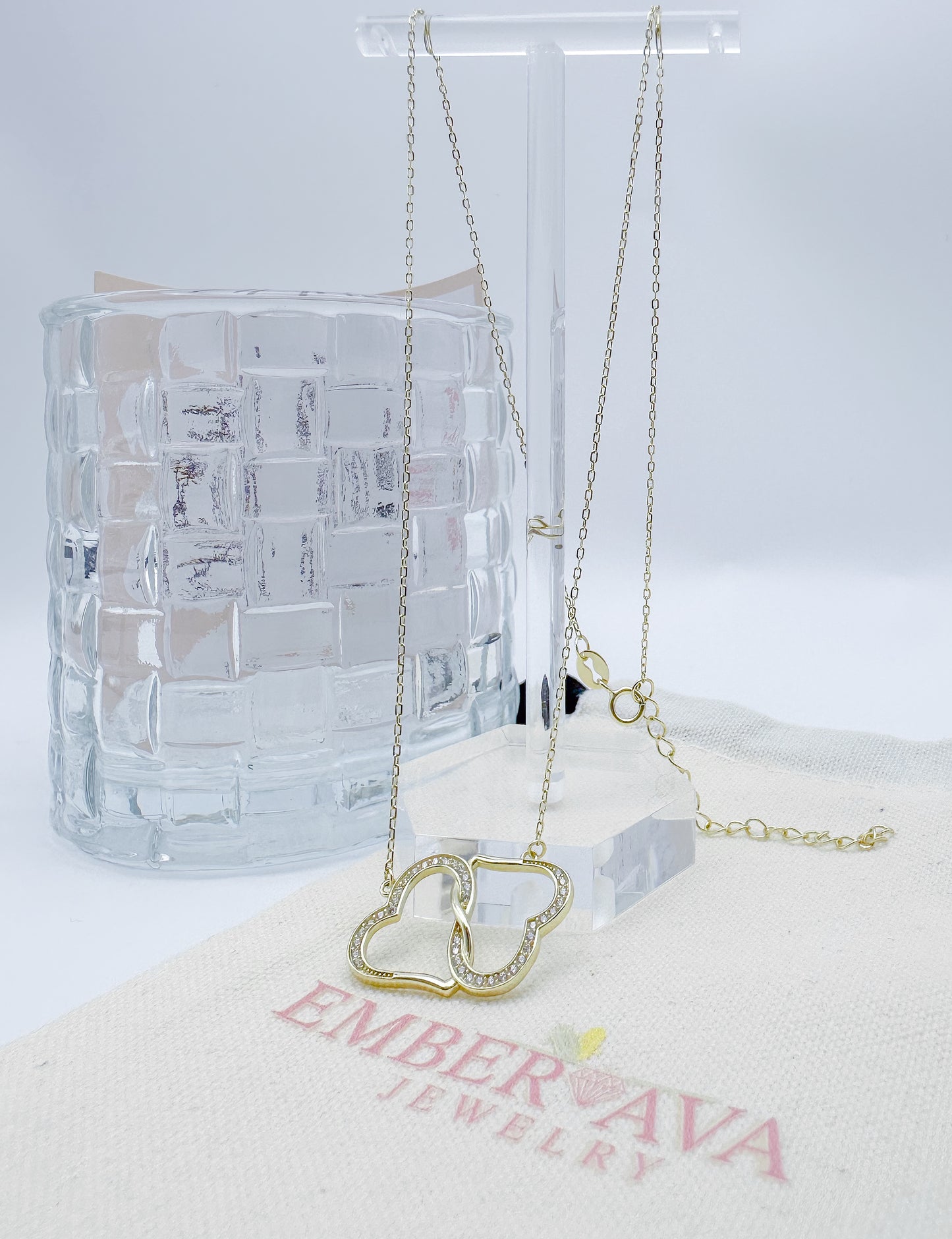 S925 Sterling Silver 14K Gold-Plated Intertwined Double Heart Zircon Necklace