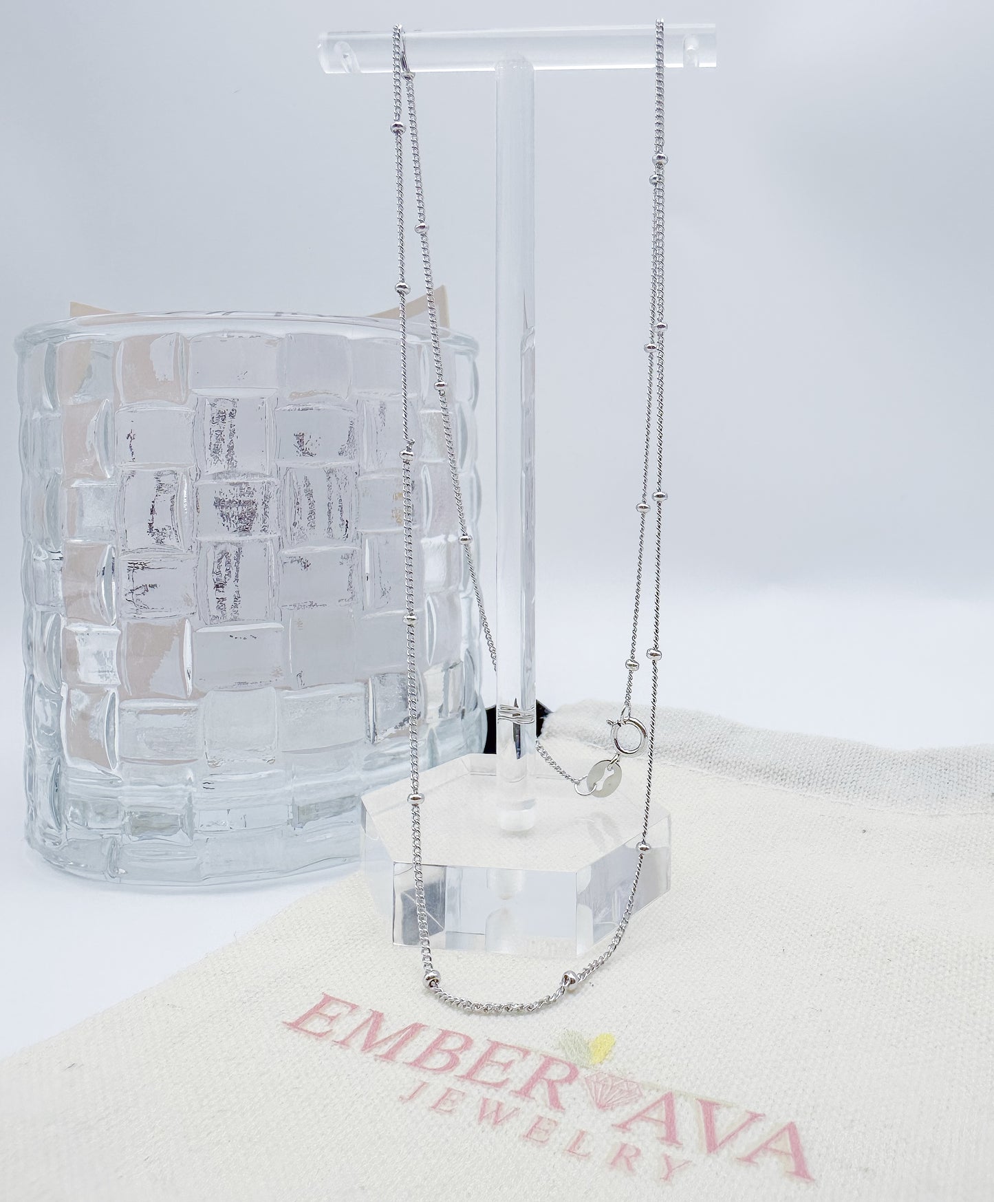 S925 Sterling Silver Beaded Station Necklace