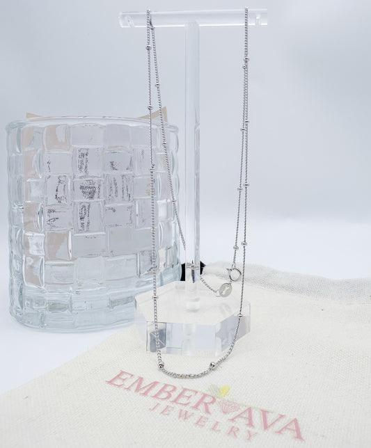 S925 Sterling Silver Beaded Station Necklace